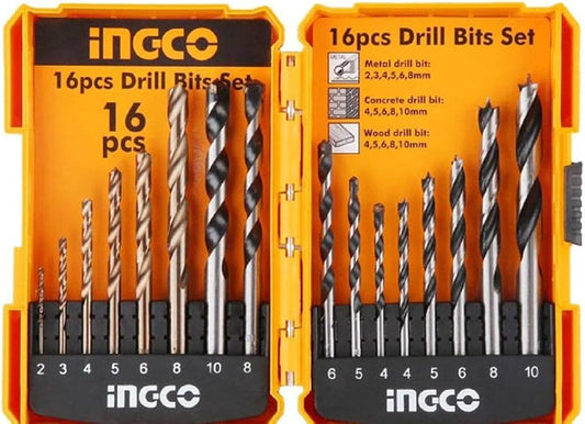 Drill bits Set 16 Pcs Metal Wood Concret Ingco in Pakistan