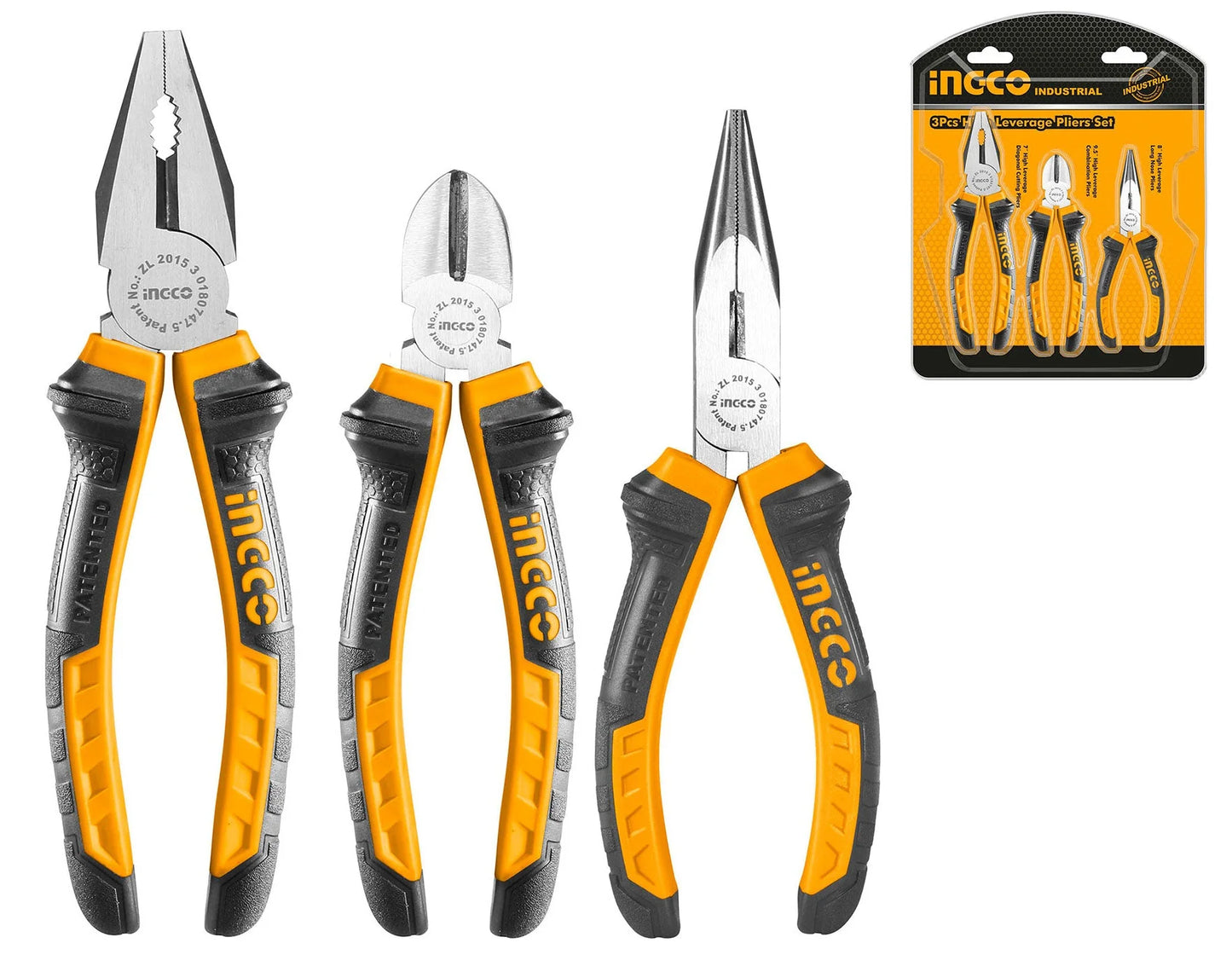 3 Pcs Plier Set Heavy Duty Combination Long Nose Diagonal Ingco in Pakistan