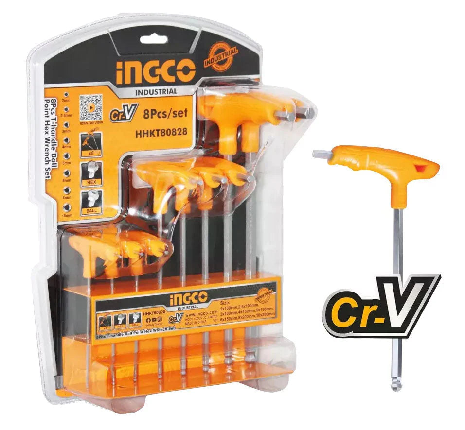 T Handle Hex Wrench 8 Pcs Set CRV Quick Release Ingco in Pakistan