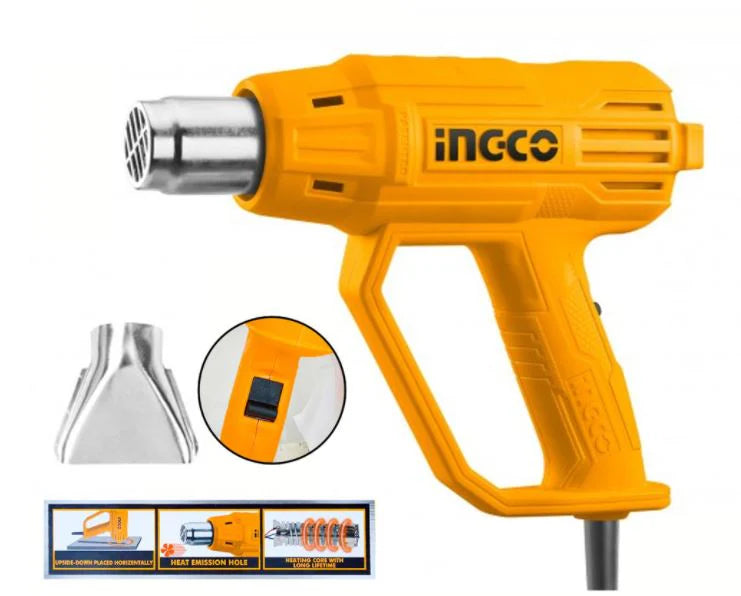 Heat Gun Power 2000W Air Flow 250/380 L/Min Quick Release Ingco in Pakistan