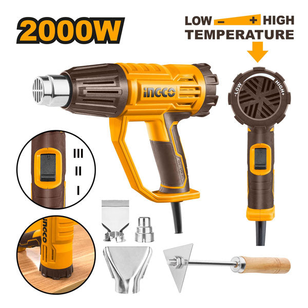 Heat Gun Power 2000W Air Flow 450/300/450 L/Min Quick Release Ingco in Pakistan