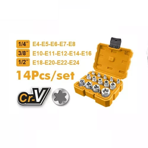 E Type Socket 14 Pcs Set CRV Quick Release Ingco in Pakistan