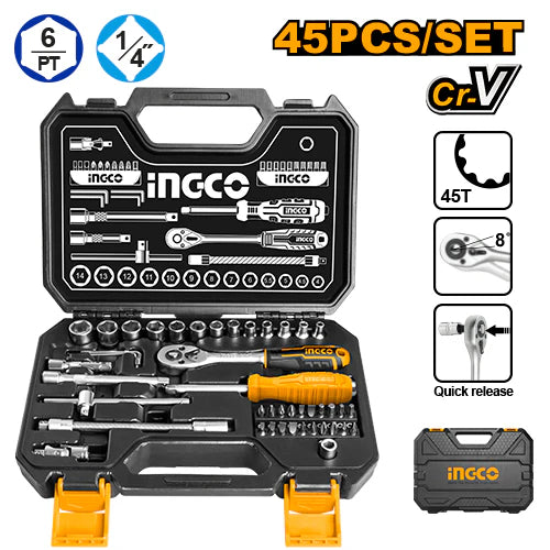 Socket 45 Pcs Set CRV Quick Release Ingco in Pakistan