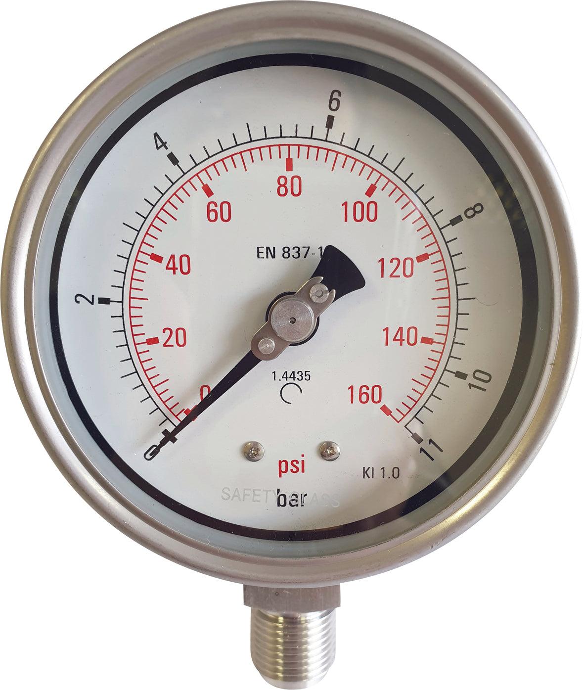 Pressure Gauge 1 Bar 15 Psi SS Body Four Inch Dial in Pakistan