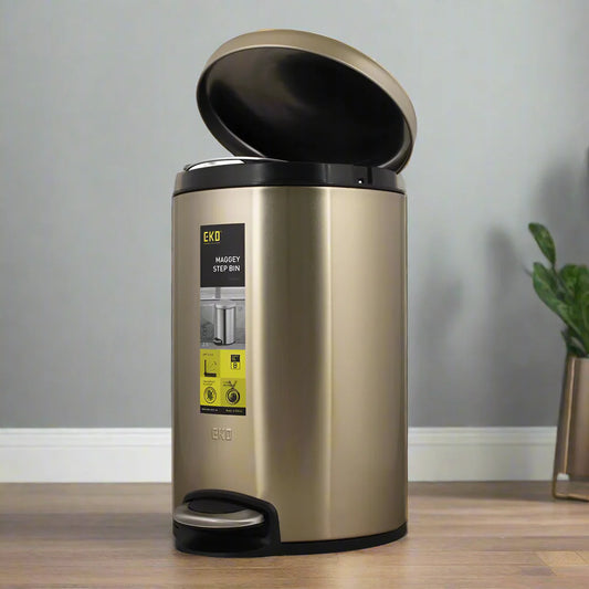 EKO Maggey Step Bin Stainless Steel Dustbin Golden Color 8 Liter Soft Closing in Pakistan