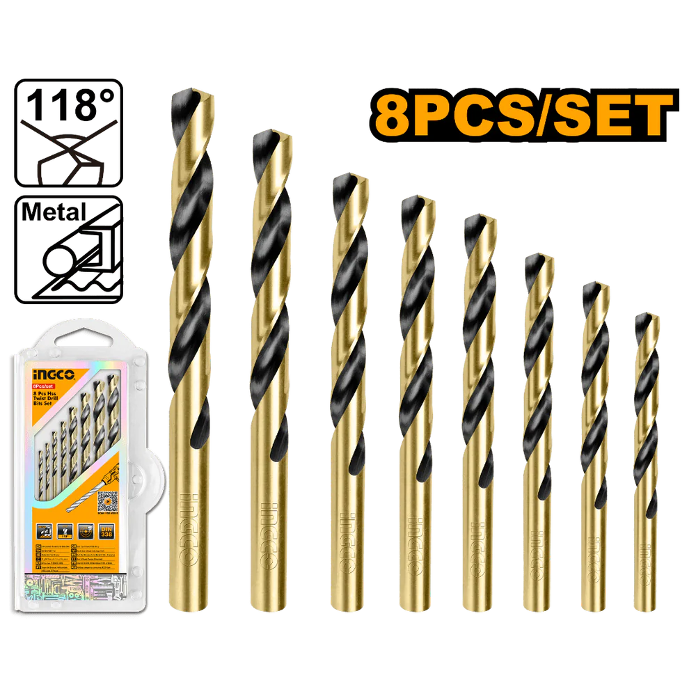 HSS Twist Drill bits Set 8 Pcs Ingco in Pakistan