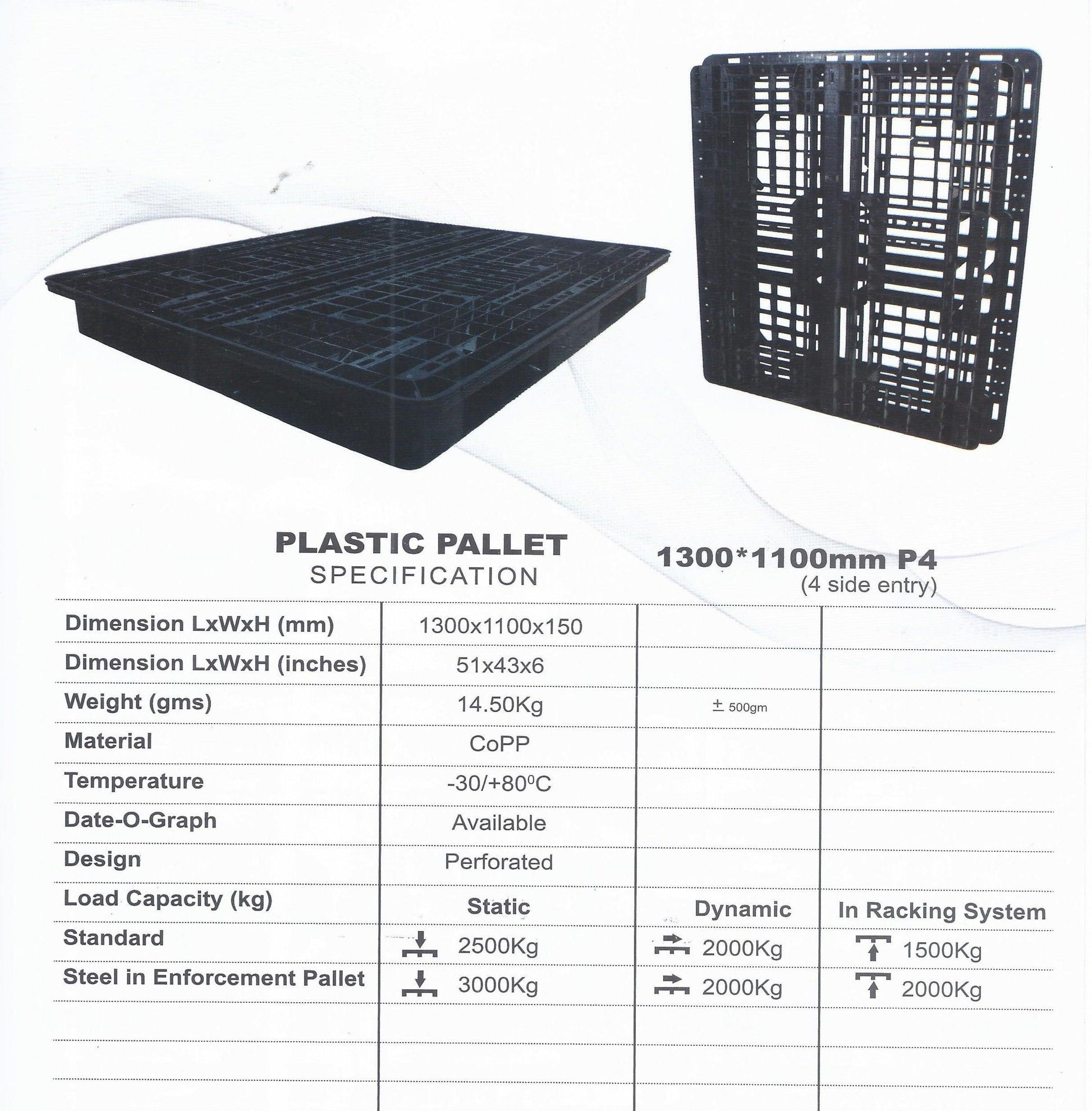 Plastic Pallet Perforated Heavy Duty 4 Side Entry Standard 2500 kg in Pakistan