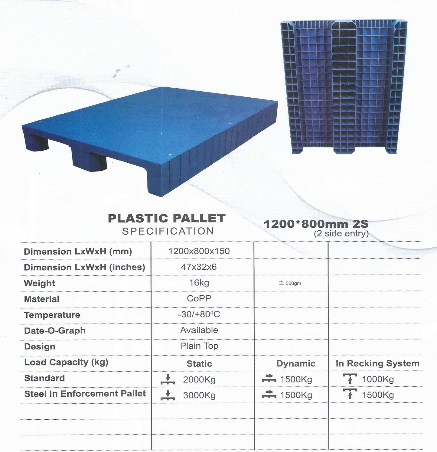 Plastic Pallet Plain Top Heavy Duty 2 Side Entry Standard 2000 kg in Pakistan - Pakistan Power Tool 