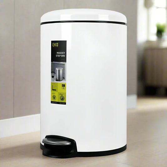 EKO Maggey Step Bin Stainless Steel Dustbin White Color 30 Liter Soft Closing in Pakistan